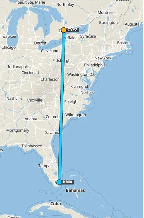 Toronto to Miami Route
